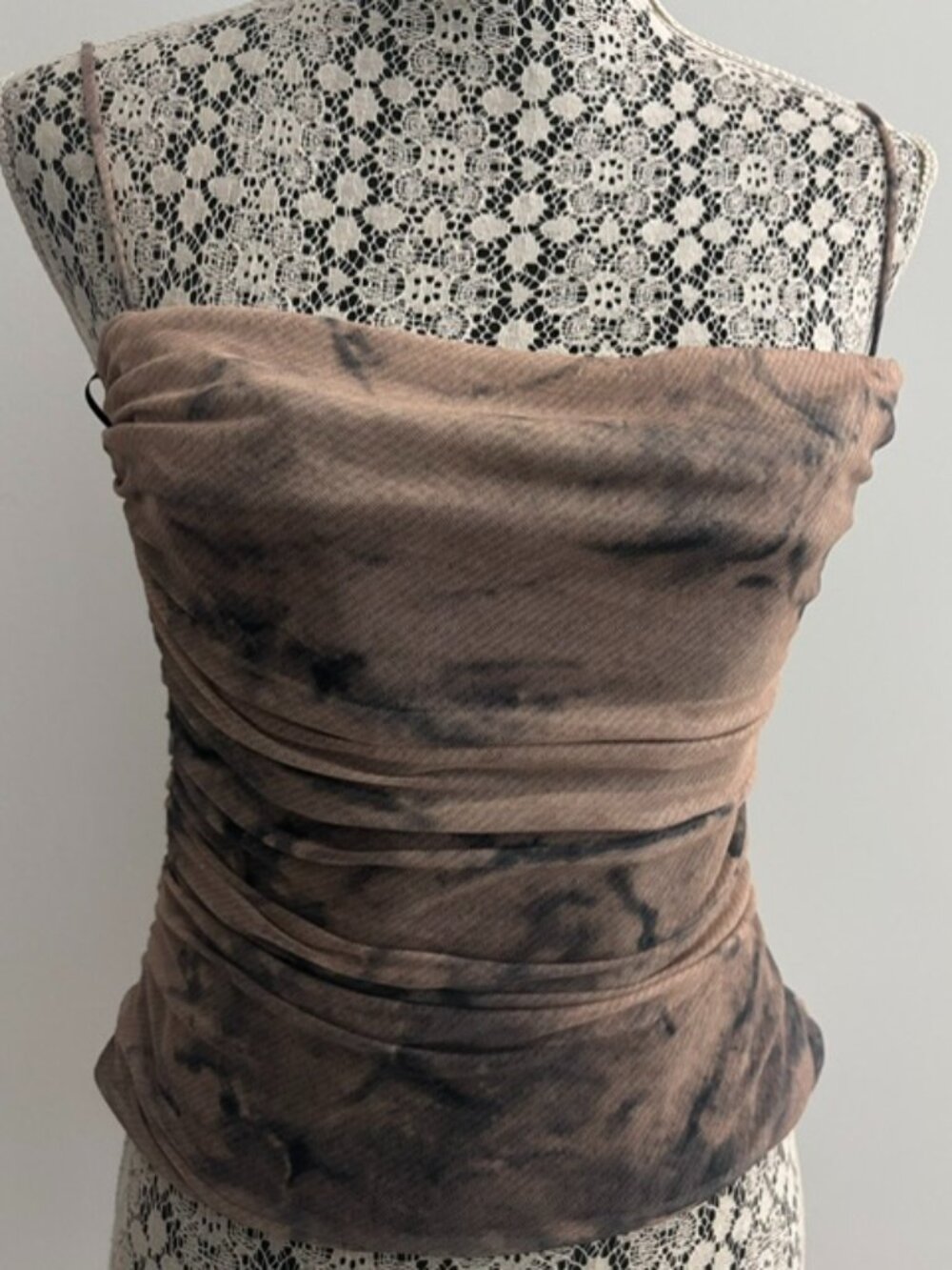 Zara Tan & Black Tie Dyed Ruched Camisole Top - Small